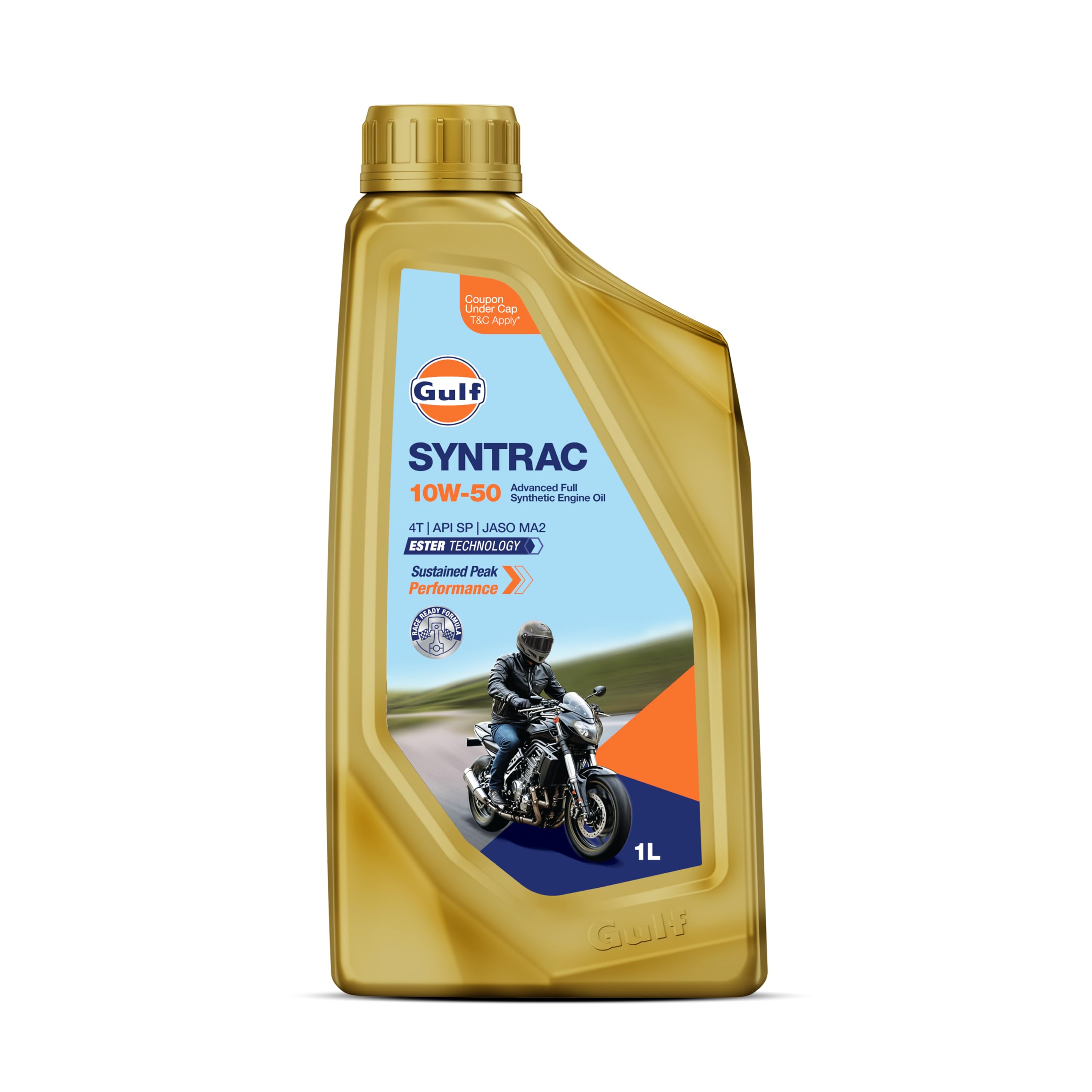 Gulf Syntrac Superbike 4T 10W-50 MLP[1L] API SN JASO MA2 Fully Synthetic Engine Oil for 2 wheeler bikes with Premium PAO Ester Technology for peak racing performance-image-36