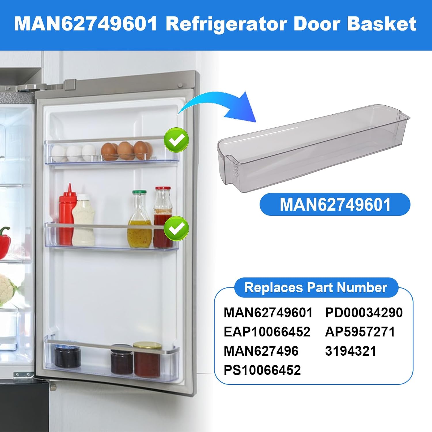 MAN62749601 Refrigerator Door Basket Compatible with LG Kenmore