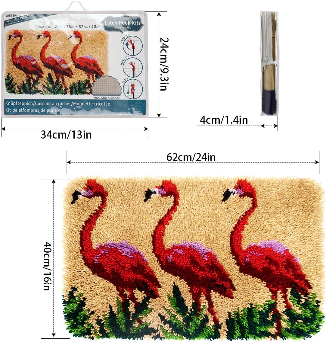 clubevy Tapestry Kits Latch Hook Rug Kits Carpet Embroidery Needlework Button Package DIY Rugs Cross Stitch Kit, Flamingos