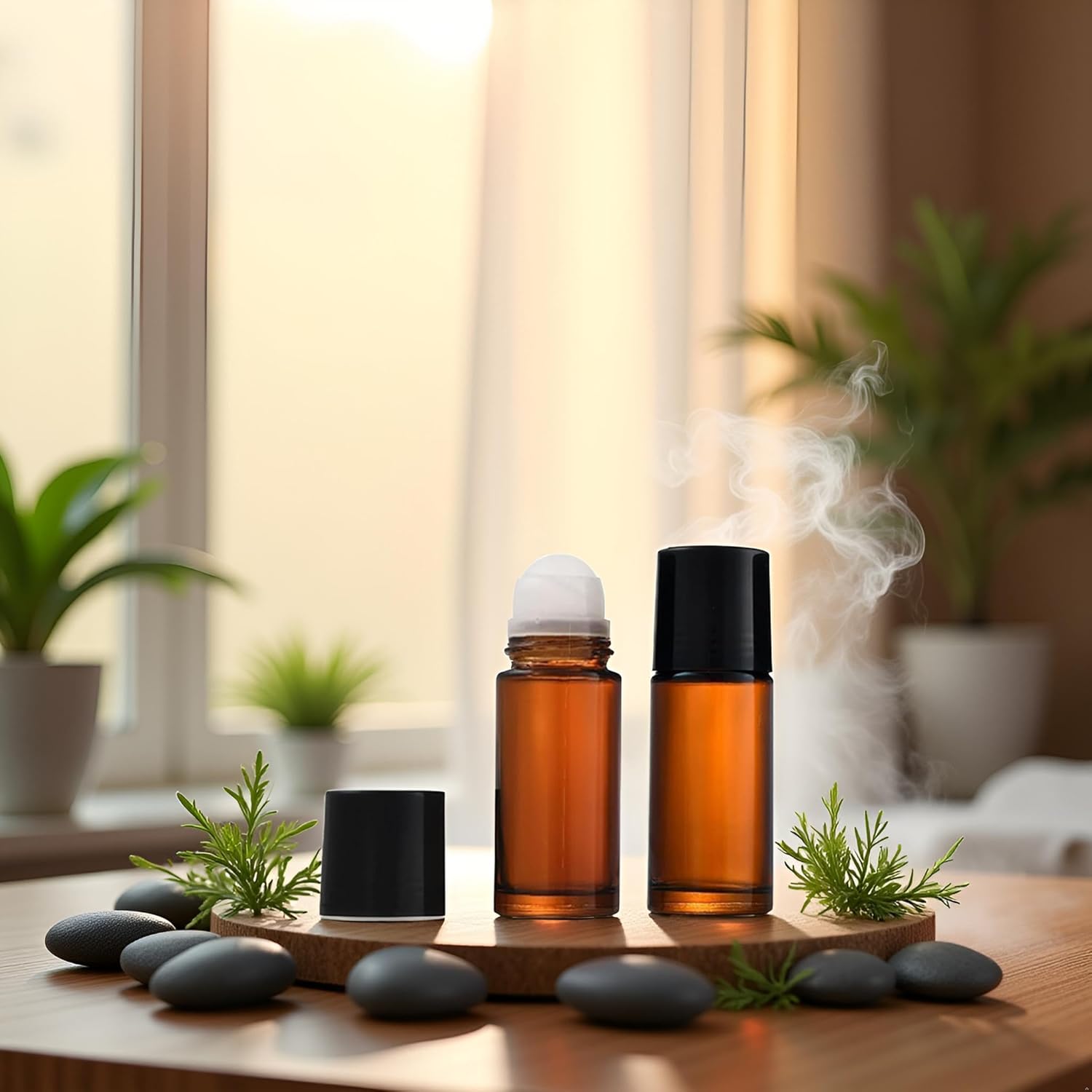 2 Pcs Clear Empty Glass Essential Oil Roller Bottles Vials Containers Refillable Roll-on Bottles with Funnel 30ML Refillable Cosmetic Containers Roller Balls for Essential Oils (Brown) - Image 5