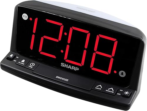 Reloj despertador digital LED Sharp – Operación simple - Cifras grandes fáciles de ver, luz nocturna incorporada, alarma de pitido fuerte con