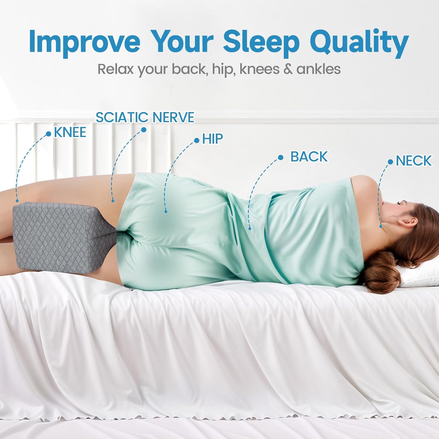 Memory Foam Knee Pillow for Side Sleepers, Support Leg Pillow for Side Sleeping, Smooth Spine Alignment Pillow, Cushion for Hip, Back, Sciatica, Knee, Joints Pain Relief, Gray, X-Large