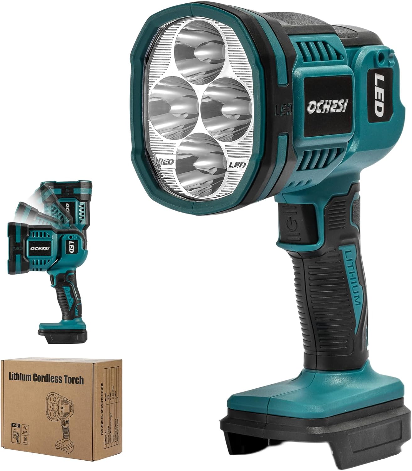 Cordless LED work light compatible with DeWalt 20V MAX Battery, 1500LM Handheld Spotlight with 550 Yard Distance, Flashing mode and Pivoting Head for Workshop, Camping, Jobsites (Battery Not Included)
