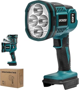 OCHESI Cordless LED work light compatible with Makita 18V Battery, 1500LM Handheld Spotlight with 550 Yard Distance, Flashing mode and Pivoting Head for Workshop, Camping, Jobsites No Battery
