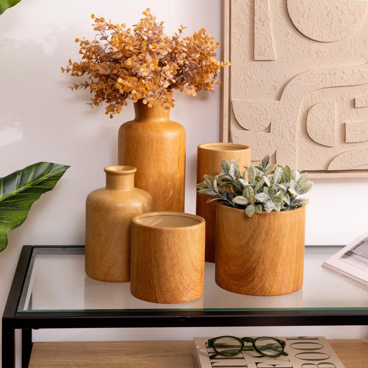 Atmosphera Créateur d'intérieur - Lot de 2 Cache-Pots Effet Bois SOA 14cm Naturel