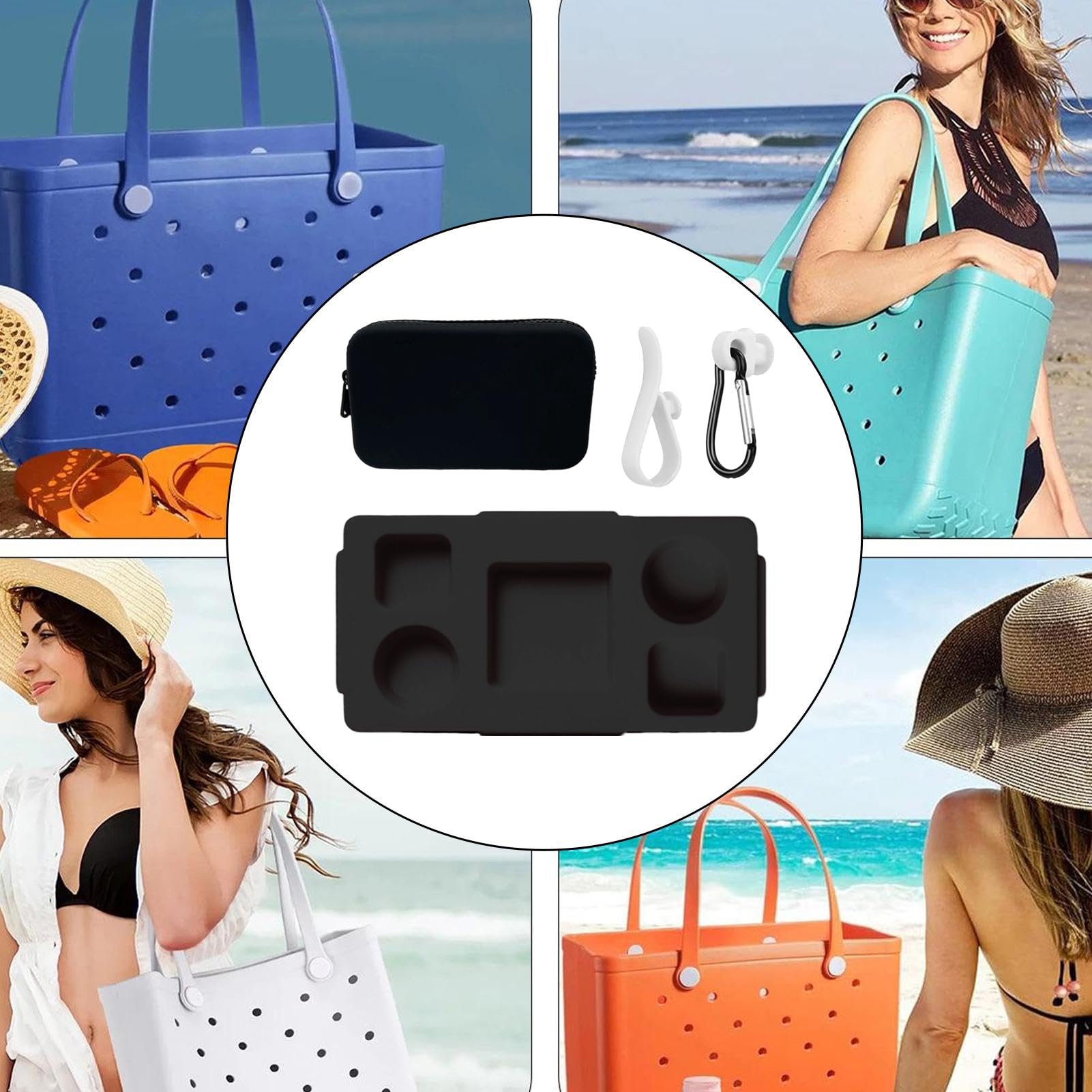 Organizador para Bolsa de Playa Bandeja para Bocadillos con Portavasos para | Organizador Con Ajuste Y Soporte Para Móvil Para Aventuras Familiares Al Aire Libre