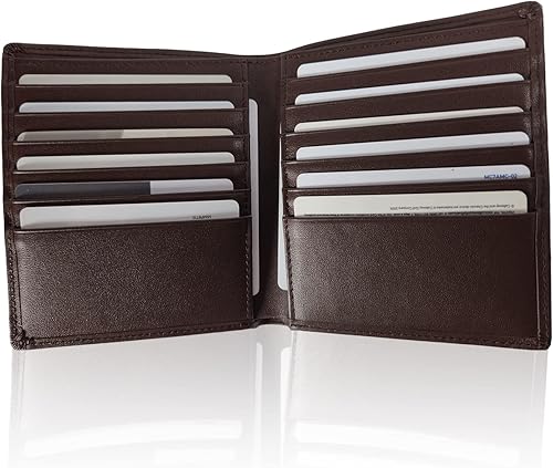 Miniatura 5 de Cartera de cuero extragrande para hombre con 12 ranuras para tarjetas de crédito. Diseño minimalista delgado que cabe en tu bolsillo, no voluminoso.