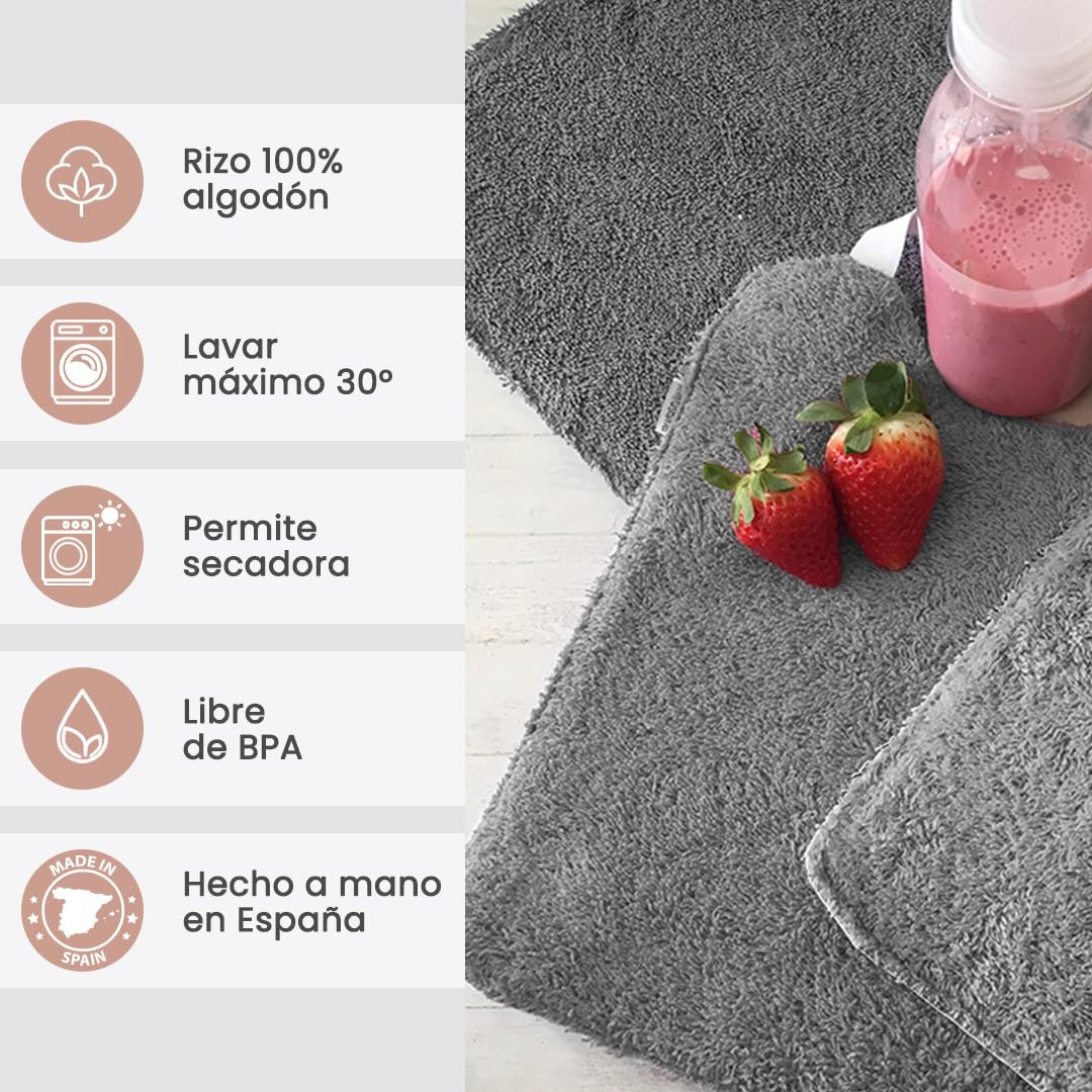 MIMUSELINA Pack de 3 Baberos Adultos Impermeables | Babero para Ancianos y Personas Mayores con Goma Ajustable | Reutilizable, Rizo de Algodón OEKO-TEX Ultraabsorbente y Interior Antimanchas | España