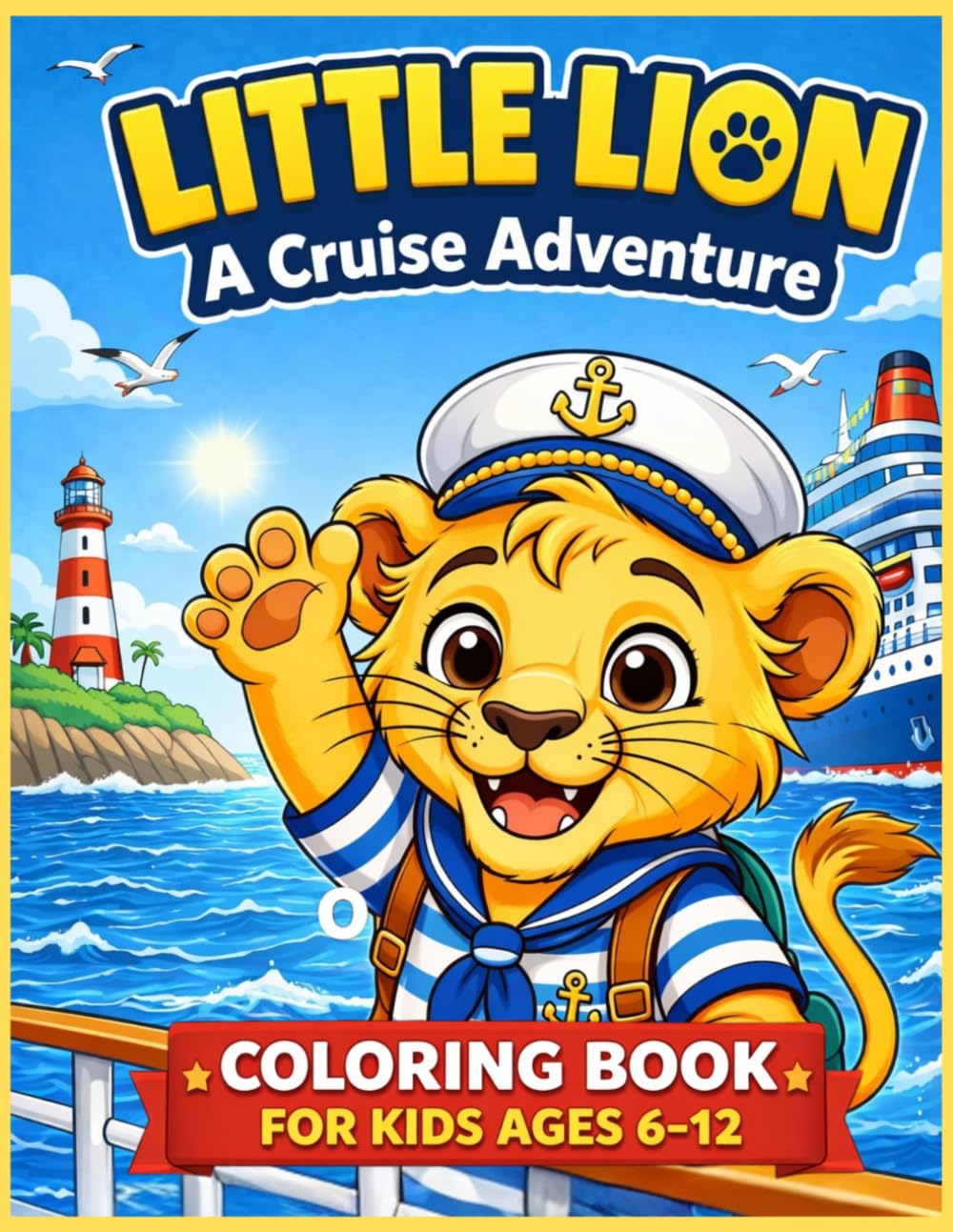 Litte Lion on a Cruise Adventure Coloring Book: Fun and Easy Coloring Pages for Kids Ages 6-12 | Cute Lion Cub on a Cruise Ship | Ocean, Travel, Vacation and Ship Activities