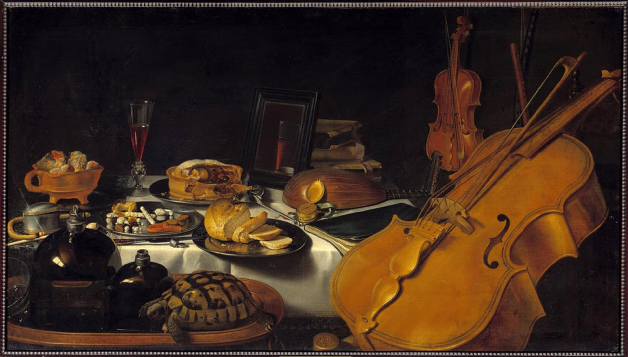 Serendipitp No Frame Retro Picture Poster Wall Art Pictures Painting Still Life With Musical Instruments A Pie A Glass Of Wine Bread Painting By Pieter Claesz Wall Art Canvas Print For Wall Decor 60X90cm