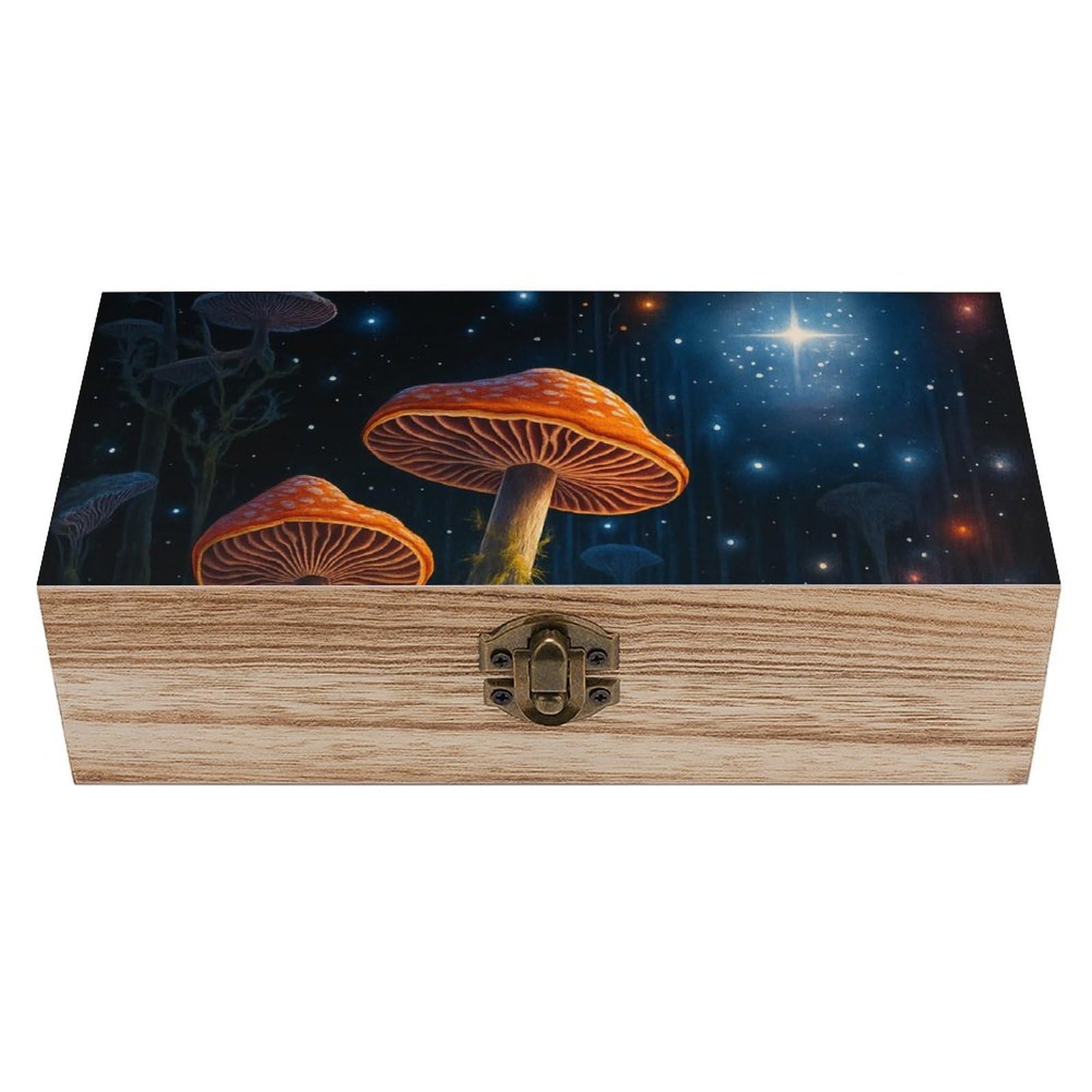 SMAZDFXX Charming Starry Mushroom Wooden Storage Box Multipurpose Decorative Box for Jewelry Photo Home Decor