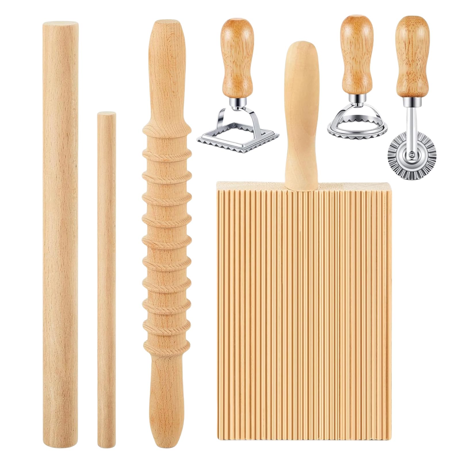 Buxuaaaa Ergonomic Gnocchi Board and Rolling Pin Set Pastas Making Tool Gnocchi Maker Ravioli Stamp Set for Pastas Baking Accessories