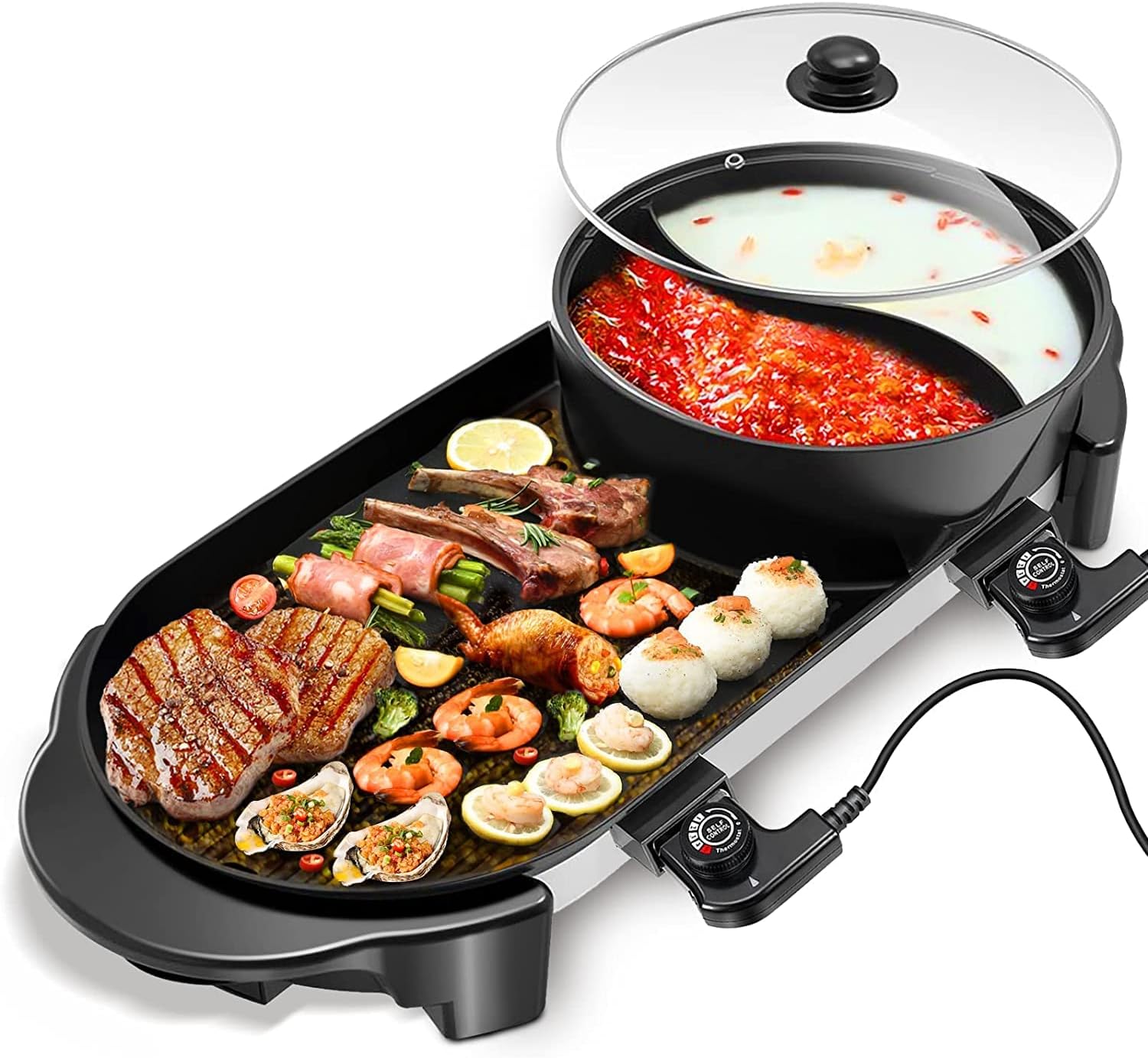 Korean Hot Pot Grill Combo,Electric Shabu Shabu Hot Pot Grill with
