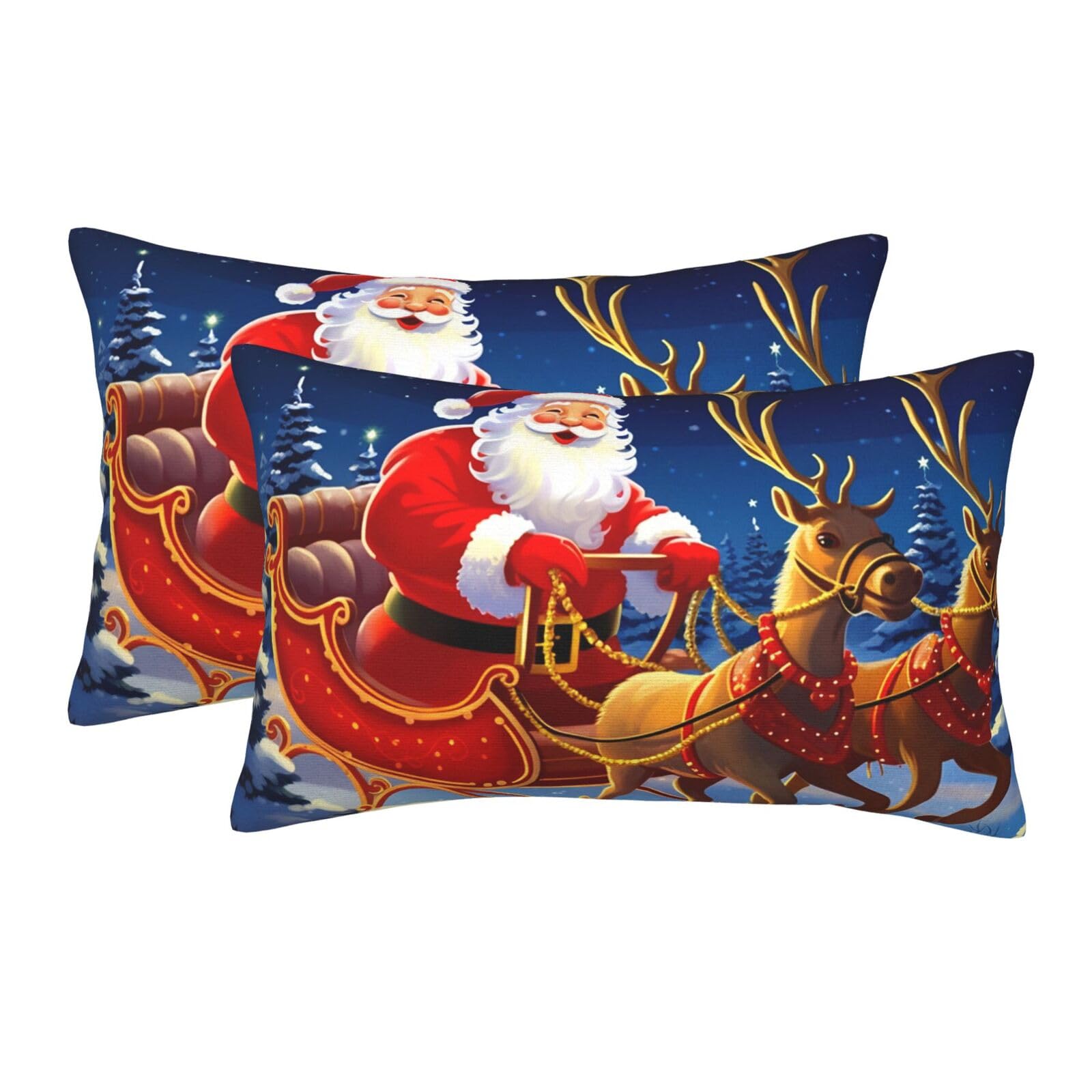 2 Pack Standard Size Pillow Cases for Hair and Skin Soft Breathable Pillow Case Covers with Hidden Zipper Santa on Sleigh Pillowcase 14"x20" Pillow Cover for Sleeping Gift