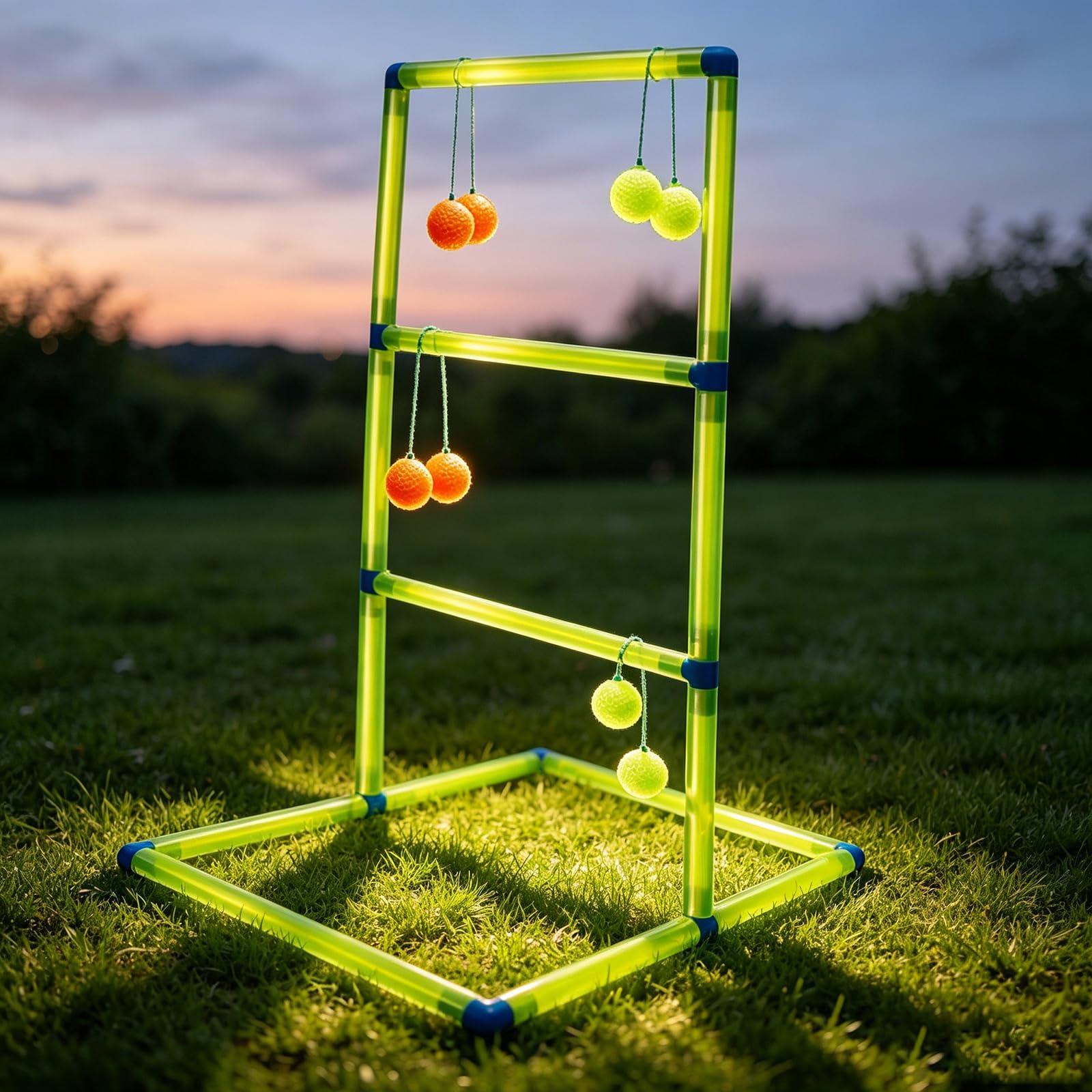 Leitergolf Outdoor mit Nachtleucht-Effekt – Modernes Wurfspiel Gartenspiel mit Bolas, Geschicklichkeitsspiel für Garten, Camping, Terrasse und Party