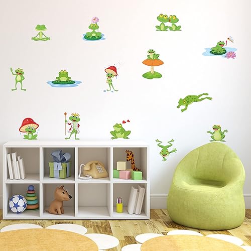 Miniatura 6 de Lindas calcomanías de pared de ranas impermeables de hongos para sala de estar cuarto de bebé baño decoración de despegar y pegar