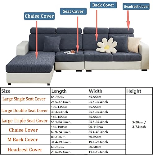 Miniatura 2 de ele ELEOPTION Fundas de cojín para respaldo de sofá, funda elástica en forma de L, funda seccional para sofá, protector de muebles, forro para sala
