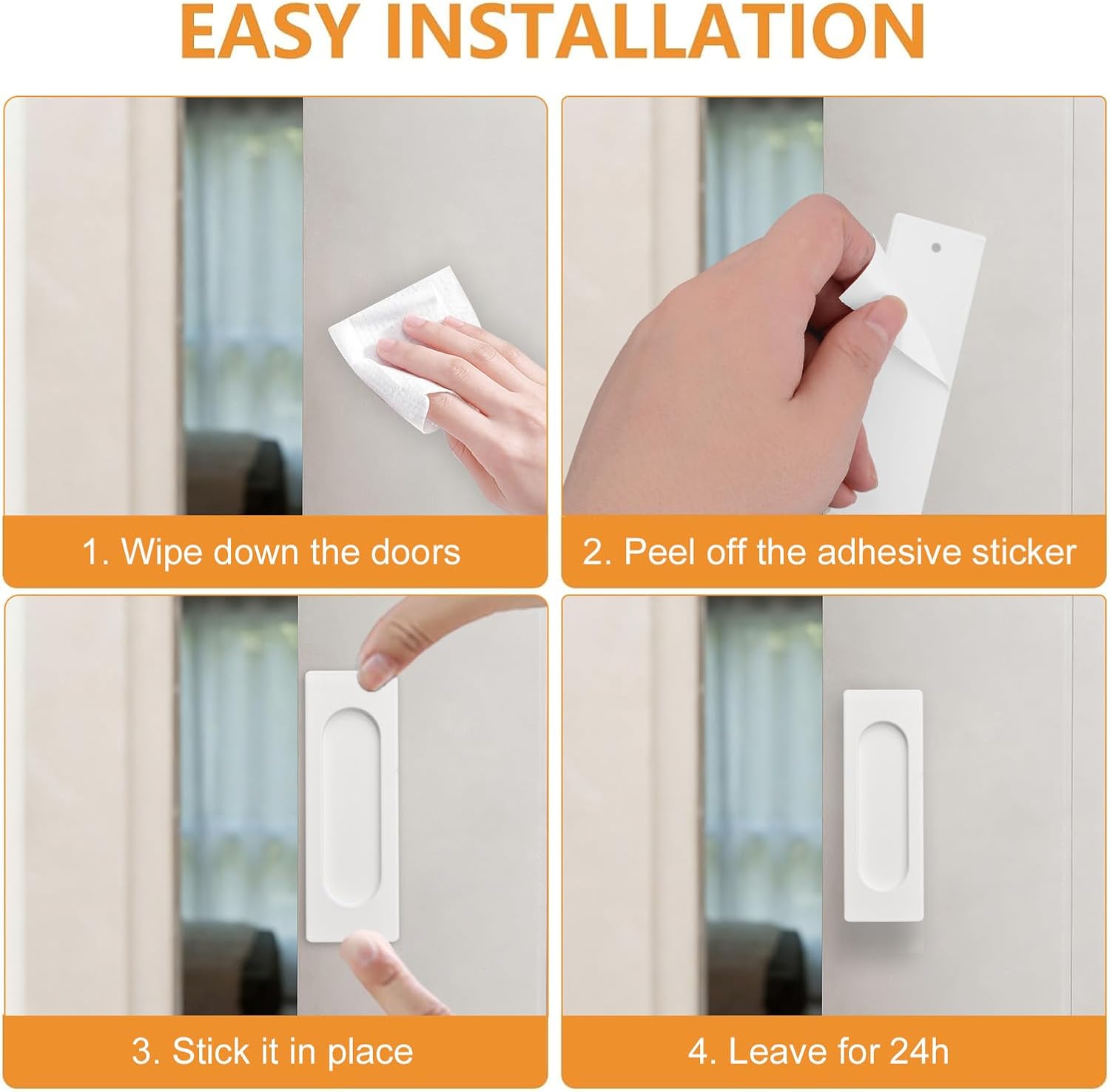 MOROBOR Self-Stick Rectangular Sliding Door Pulls, 8pcs Aluminum Alloy Hidden Recessed Pull Handle Closet Door Handles for Sliding Barn Doors Cabinet Drawers (White, 100mm)