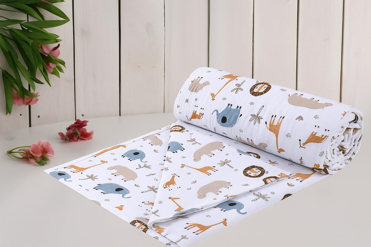 Trance Home Linen 100% Cotton | New Born Baby Blanket | Baby Dohar Swaddler Comforter | Warm Baby Essential (1 Year to 3 Year 100x140 Centimeters | Orange Giraffe New)
