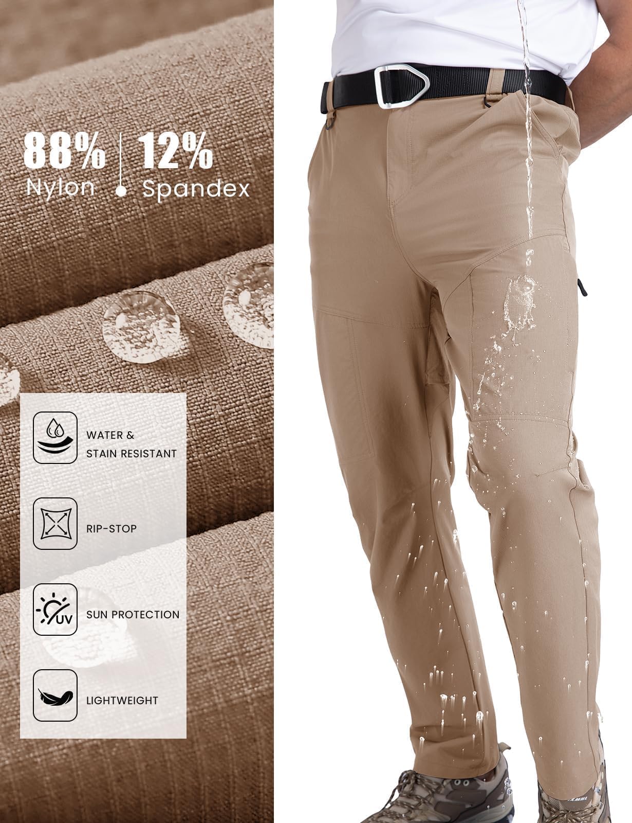 GymBrave Pantaloni Trekking Uomo Asciugare Rapidamente Traspiranti Sottile All'aperto Alpinismo Escursionismo Calzoni con Tasche Multiple