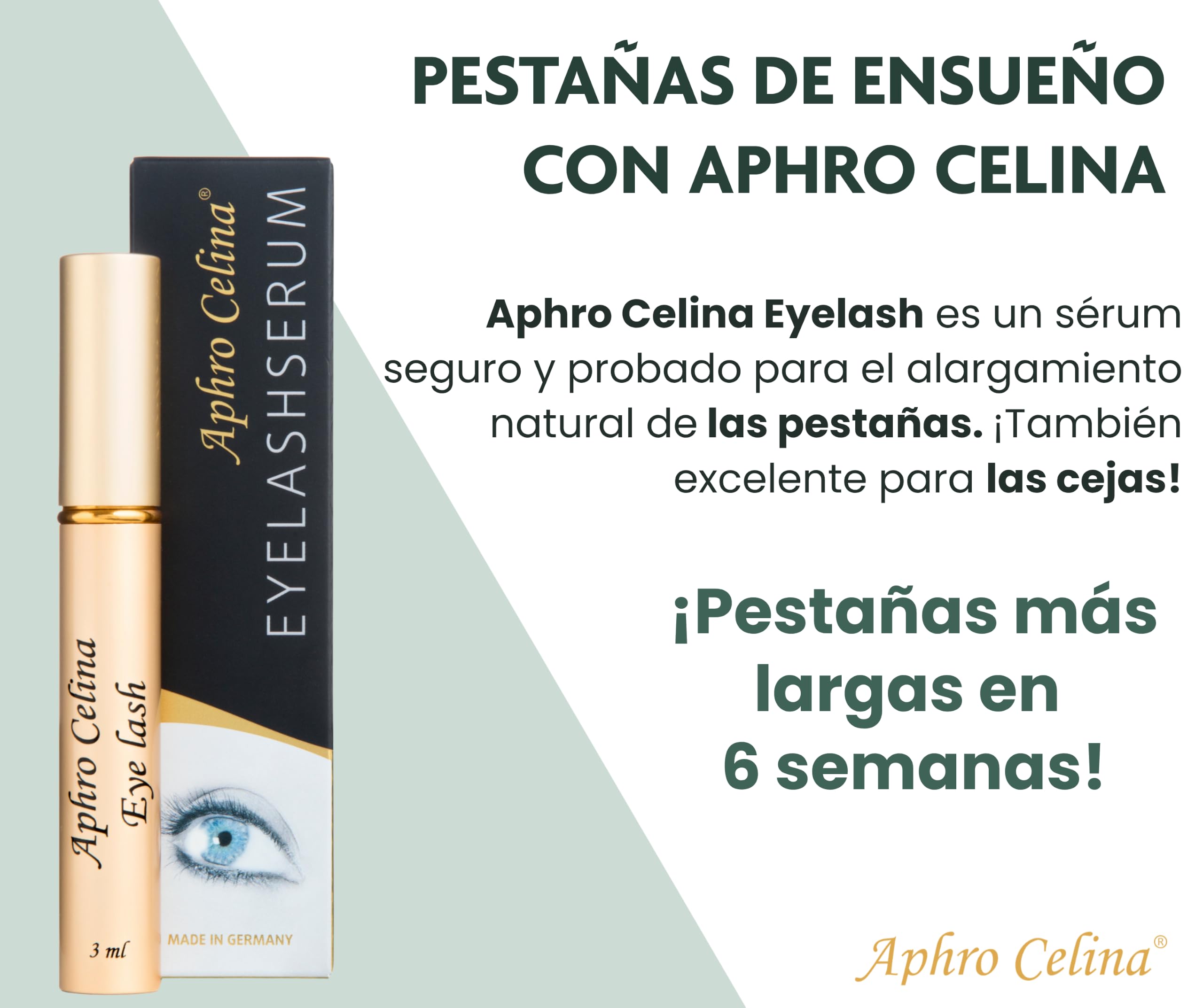 Aphro Celina Sérum para Pestañas, 3 ml, Natural, sin Hormonas, para Crecimiento y Cuidado de Pestañas