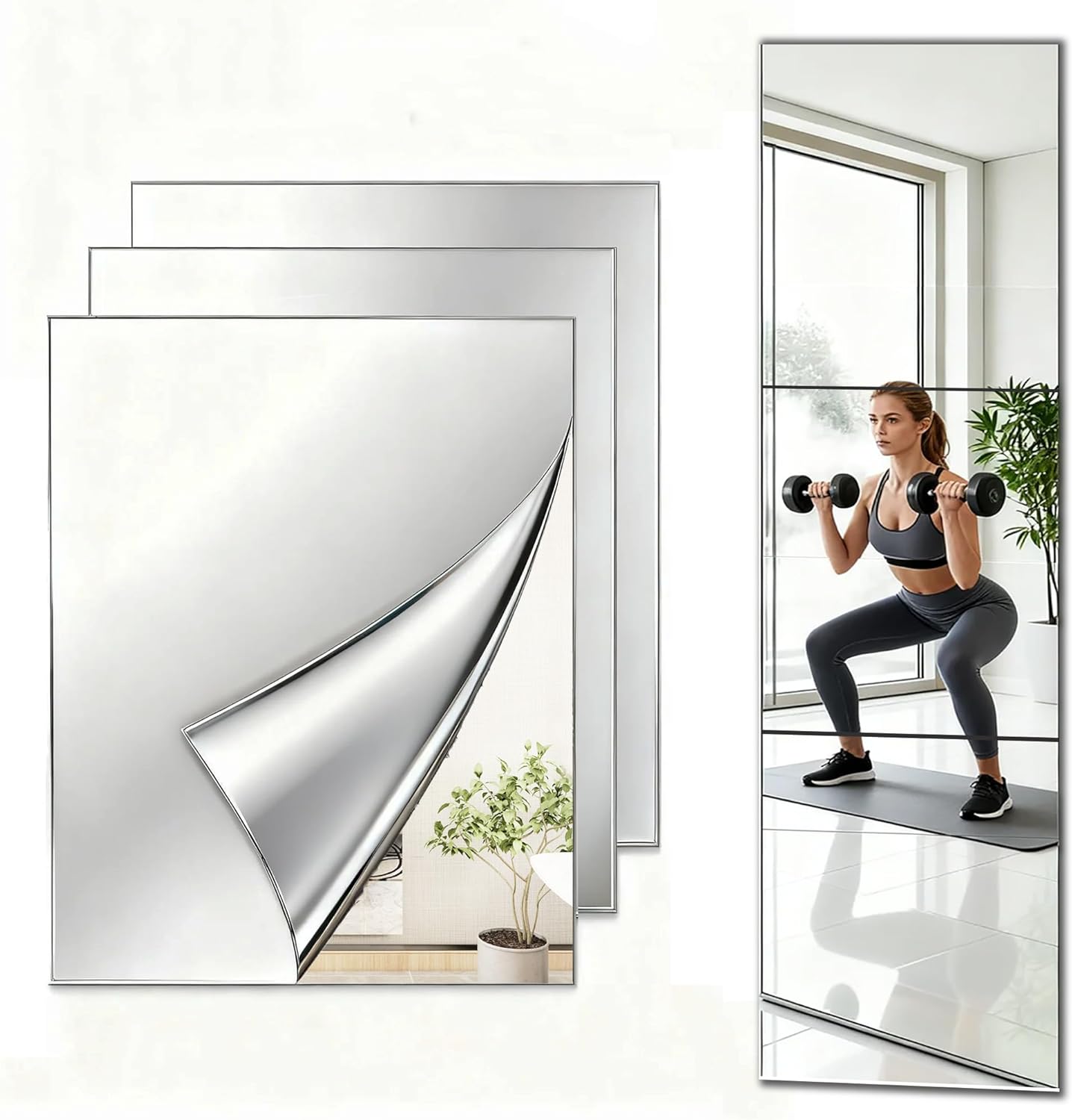 Wall Mirror Tiles, 3 Pcs Upgrade 2.6mm Shatterproof Self-Adhesive Full Length Mirror for Bedroom, Bathroom, Home Gym - Frameless Acrylic Tiles for Wall,17.8'' x 12''