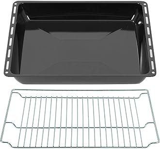 465 x 370 x 60 mm Baking Trays & Grid Set, Enamelled Grease Pan for Oven and Hob, Suitable for Bosch, Siemens, Neff Constructa, Scratch-Resistant and Rustproof, 46.5 x 37 cm