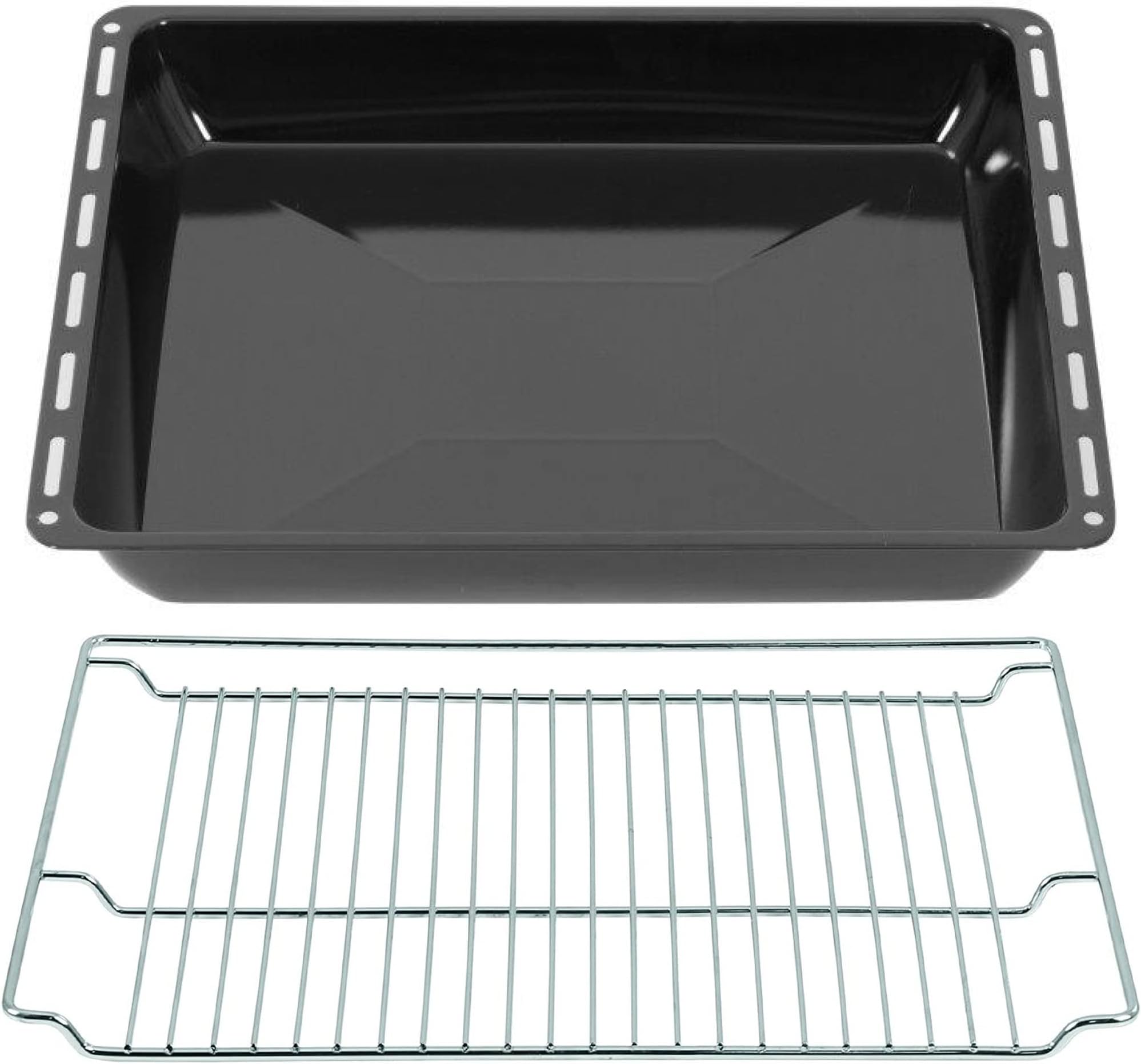 465 x 370 x 60 mm Baking Trays & Grid Set, Enamelled Grease Pan for Oven and Hob, Suitable for Bosch, Siemens, Neff Constructa, Scratch-Resistant and Rustproof, 46.5 x 37 cm