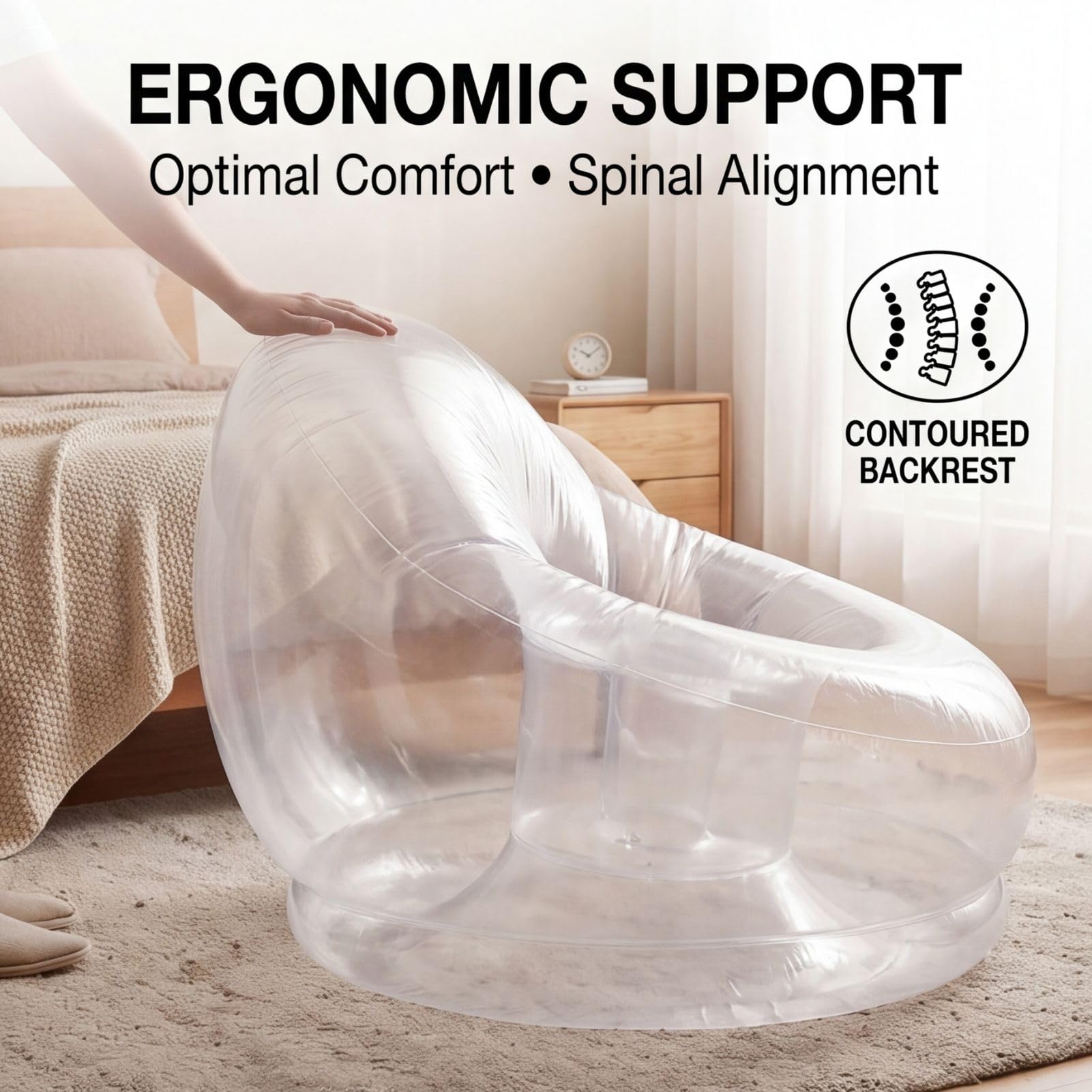Sxhlseller Transparenter Aufblasbarer Sessel, Klarer Luftsofa Sitzsack für Innen & Außen, Ergonomisch, Leicht Tragbar, für Garten, Party, Strand, Pool, Camping, Schlafzimmer