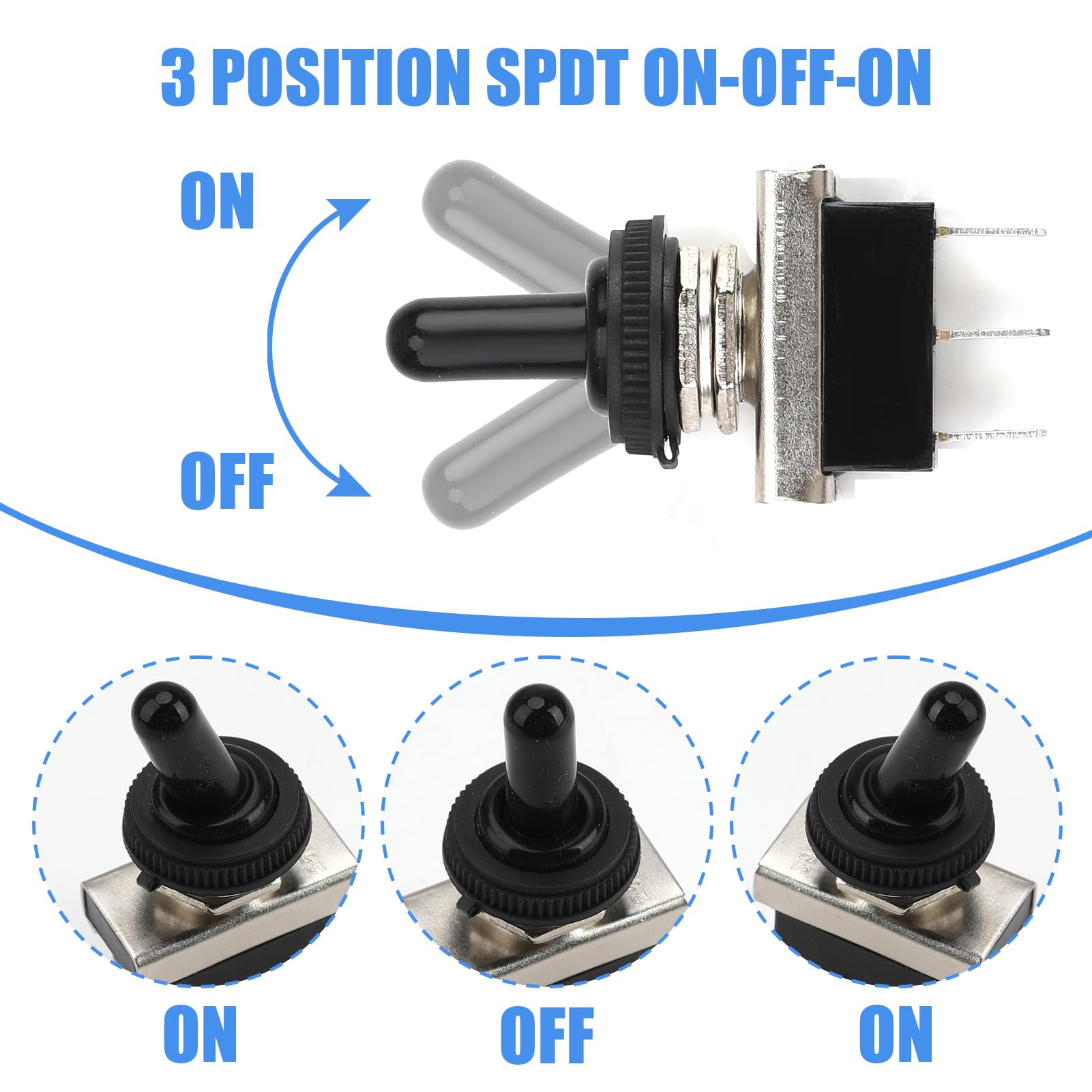 Heschen Metal Toggle Switch SPDT Permanent (switch) ON/OFF/ON 3