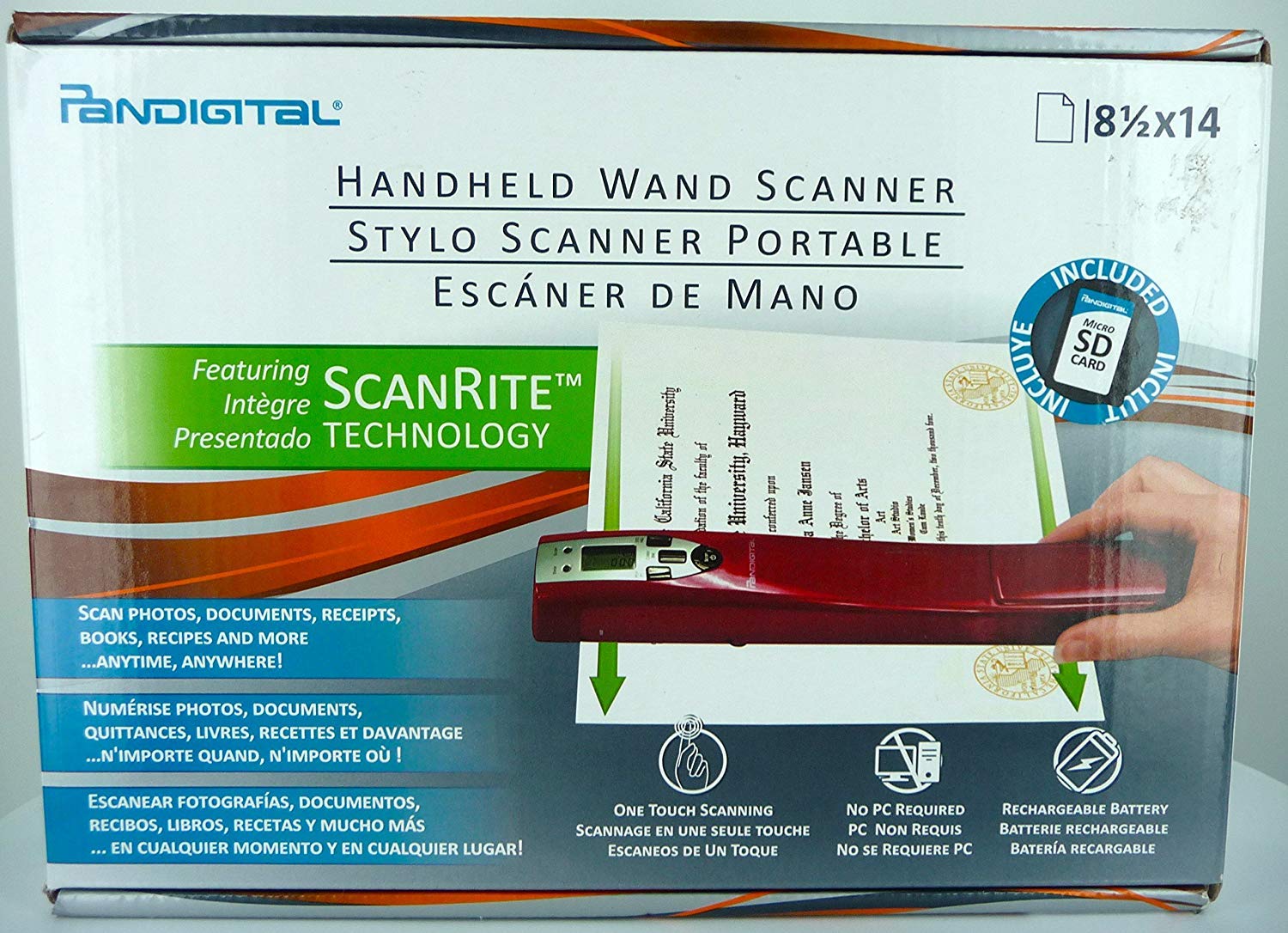 PanDigitalRed Handheld Wand Scanner Scan Photos Documents Receipts Books Recipes and More