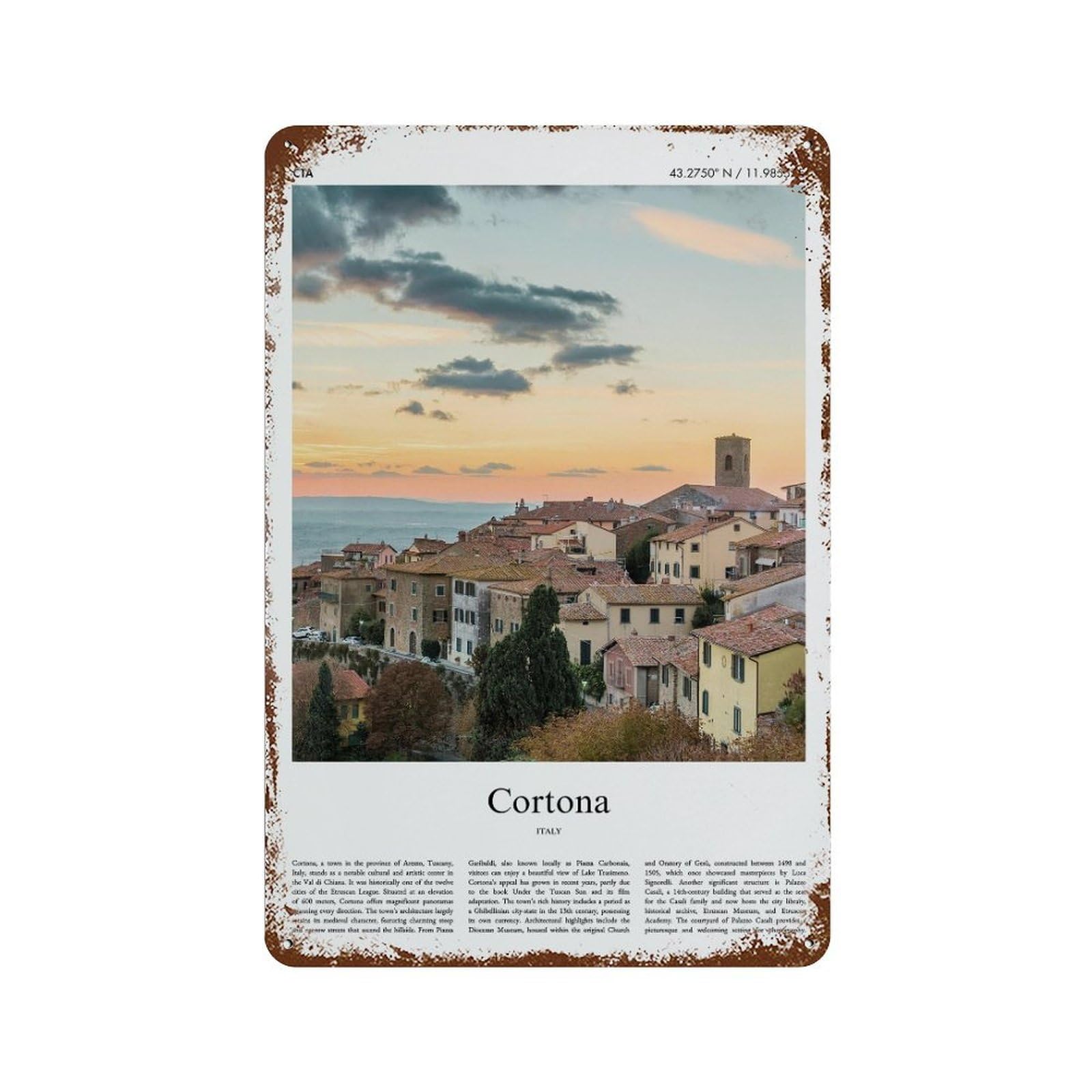 xiaoxiaoshen Cortona Italy City Scenery Wall Decor Art Metal Tin Poster Modern Home Decor Art Home Bar Shop Decorations Vintage Sign 30x20cm
