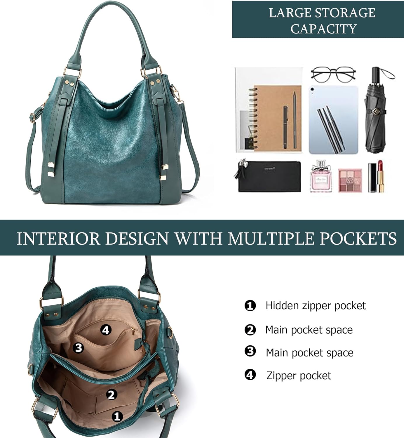 myfriday Soft Faux Leather Tote Bag for Women Large Ladies Hobo Bags Slouchy Shoulder Purse and Handbag with Adjustable Strap - Image 6