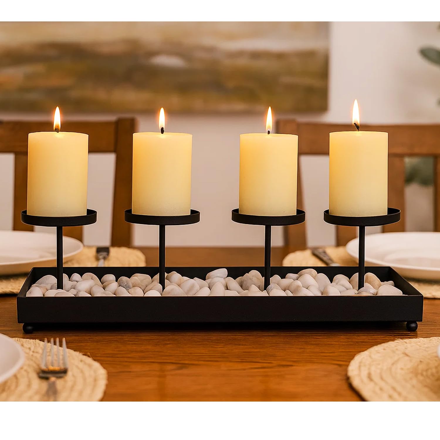 Seraphic Iron 4 Candle Pillar Candelabra Table Centerpiece Candle Holder