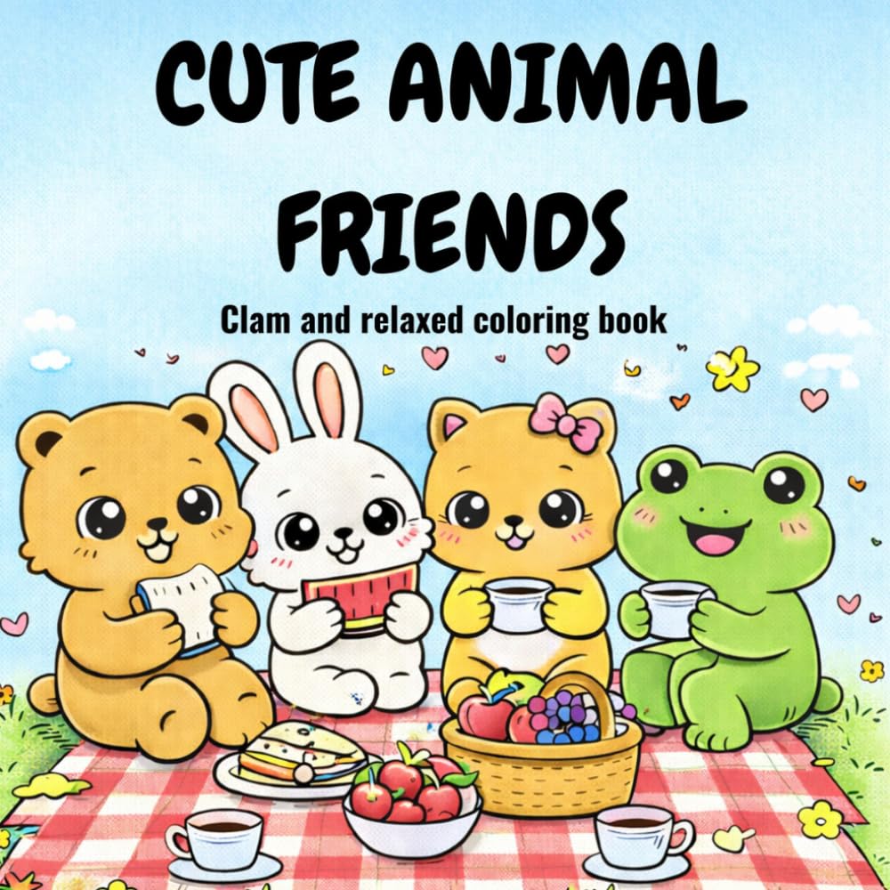 Cute animal friends: Calm and relaxing coloring book for kids and adults