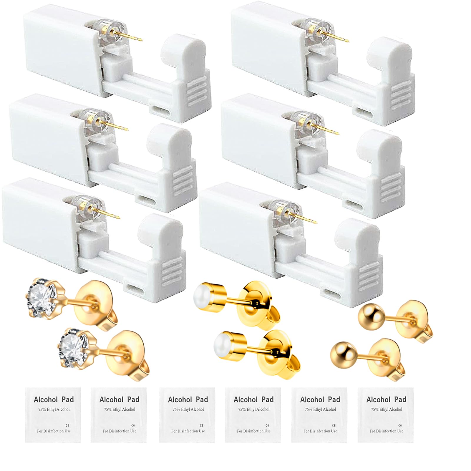 orilace Ear Piercing Kit - 18Pcs Disposable Self Ear Piercing Gun with Built-In Earring Stud, Safety Easy to Use Low Pain At home Piercing Tool for Salon (Gold(204+233+523))