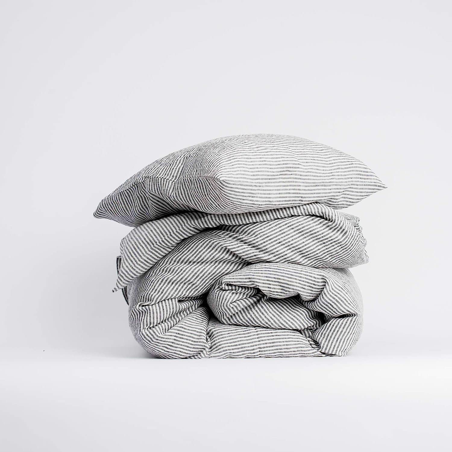 My Linen Home | Parure de Lit - 100% Lin Lavé | 1 Housse de Couette 200x200 avec Fermeture éclair | 2 Taies Oreiller 50x70 avec Fermeture à Revers | Linge de Lit et Oreillers | à Rayures