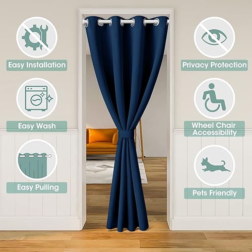 Miniatura 49 de HOMEIDEAS Cortinas de puerta para privacidad de puerta, cortina opaca para puerta de armario para dormitorio, cortinas con aislamiento con lazo