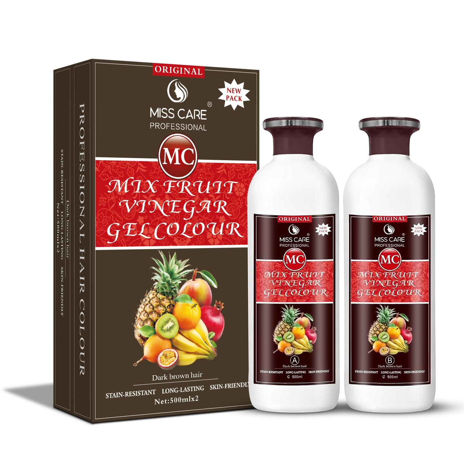 Miss Care Original MC Mix Fruit Vinegar Gel Colour (Dark Brown Hair) - 1000 ml, Hair Dye for Men and Women, Smooth Application