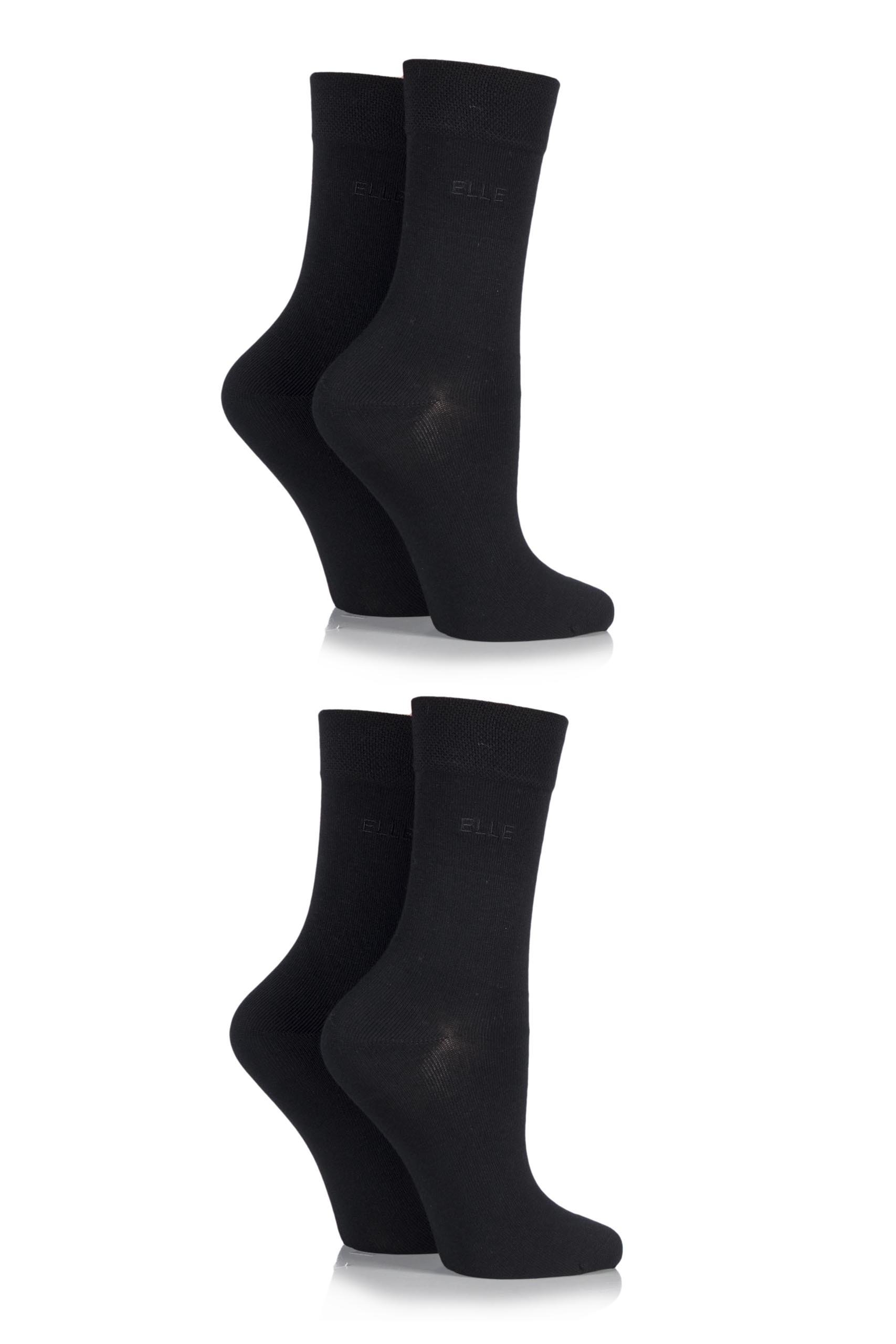 Elle Women's Black Bamboo Fibre Socks - Plain, Striped & Patterned Casual Day To Day Socks In A Multipack Of 4 Size 4-8 4-8