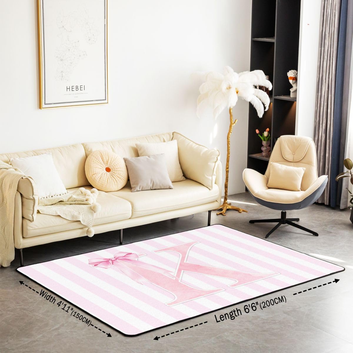 Homewish Alfombra grande rosa con letra K del alfabeto, 150 x 200 cm