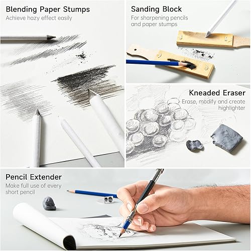 Miniatura 4 de Shuttle Art Kit de dibujo y bloc de bocetos, juego de 124 unidades de kit de dibujo profesional + 260 hojas de bloc de dibujo