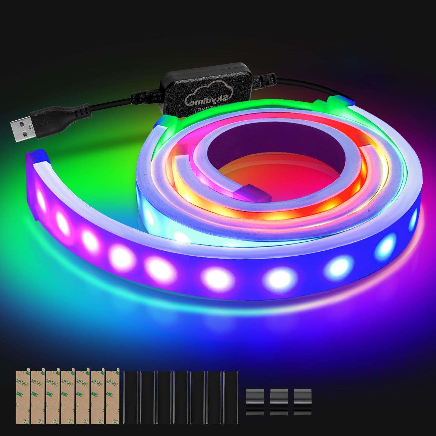 Striscia neon RGB da 27 pollici, 12 V 5050 RGB LED Neon Light Band con controllo app, musica sync, silicone fai da te, per gaming scrivania monitor PC, decorazione illuminazione, 1 confezione