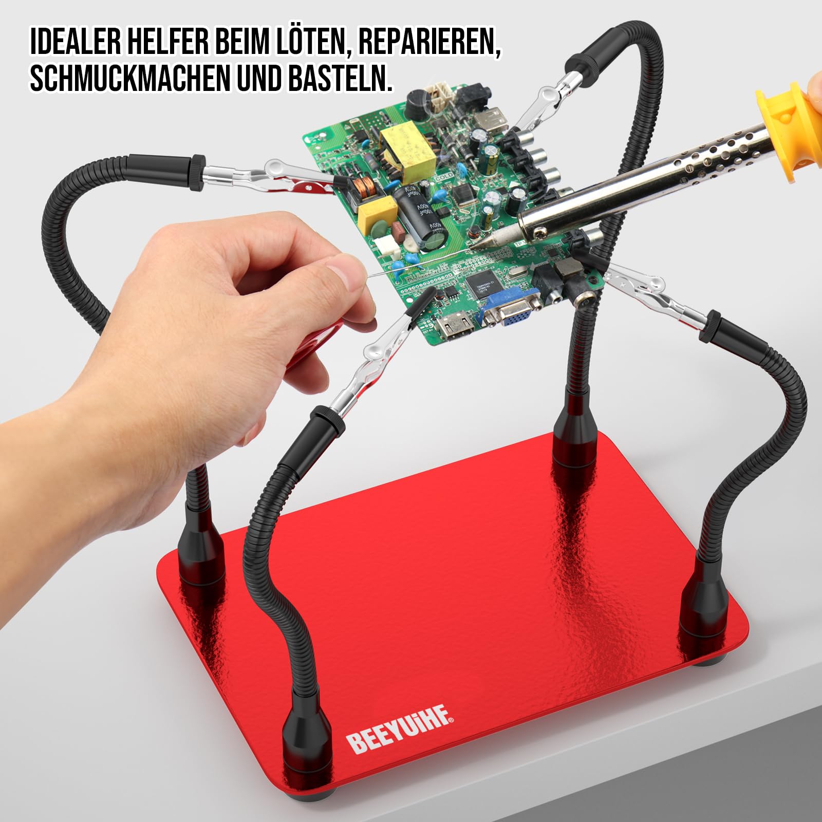 Löthilfe Lötstation mit 4 flexiblen Schwanenhals Armen und Krokodilklemmen, Lötende Dritte Hände Für Löt und Bastelarbeiten,Werkzeug Zubehör