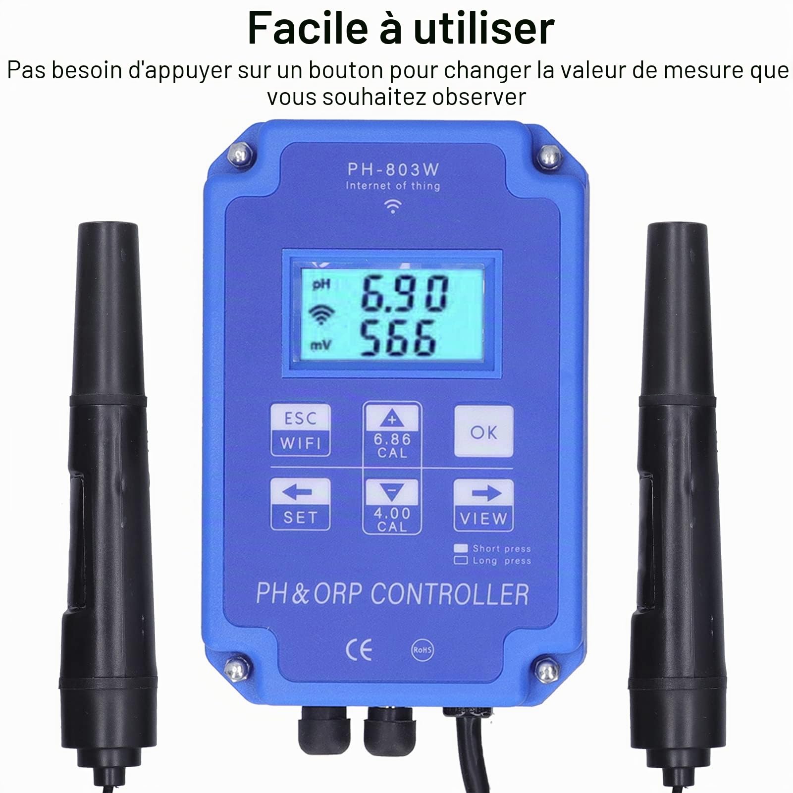 PH ORP Contrôleur Testeur D'eau Multi-paramètres PH-803W pour Surveillance et Contrôle Long Terme Qualité de L'eau(EU Plug 250V)