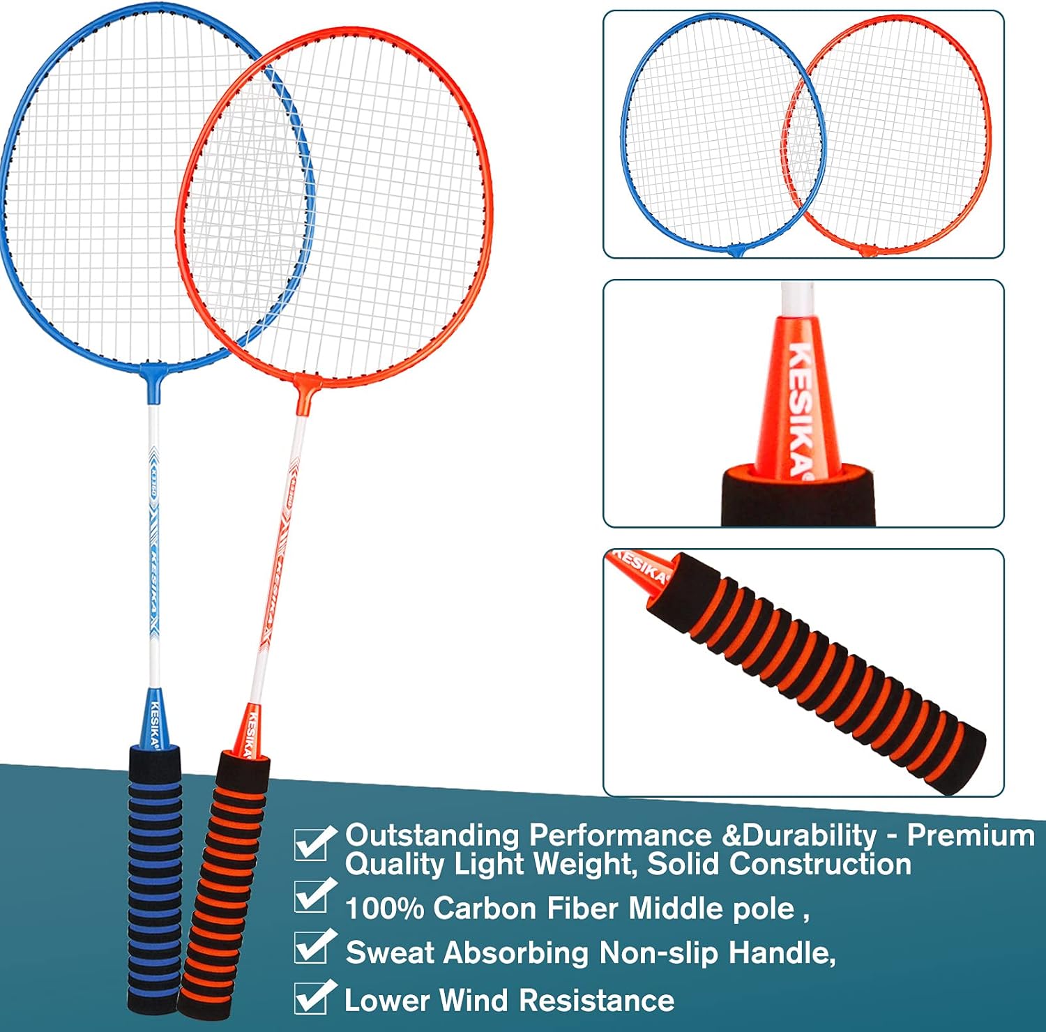 GB4 Badminton Rackets 4 Pack Set, Lightweight Carbon Fiber Badminton Rackets Set with 3 Shuttlecocks, Overgrips and Badminton Carry Bag, Backyard Outdoor Games for Adults and Kids : Sports & Outdoors