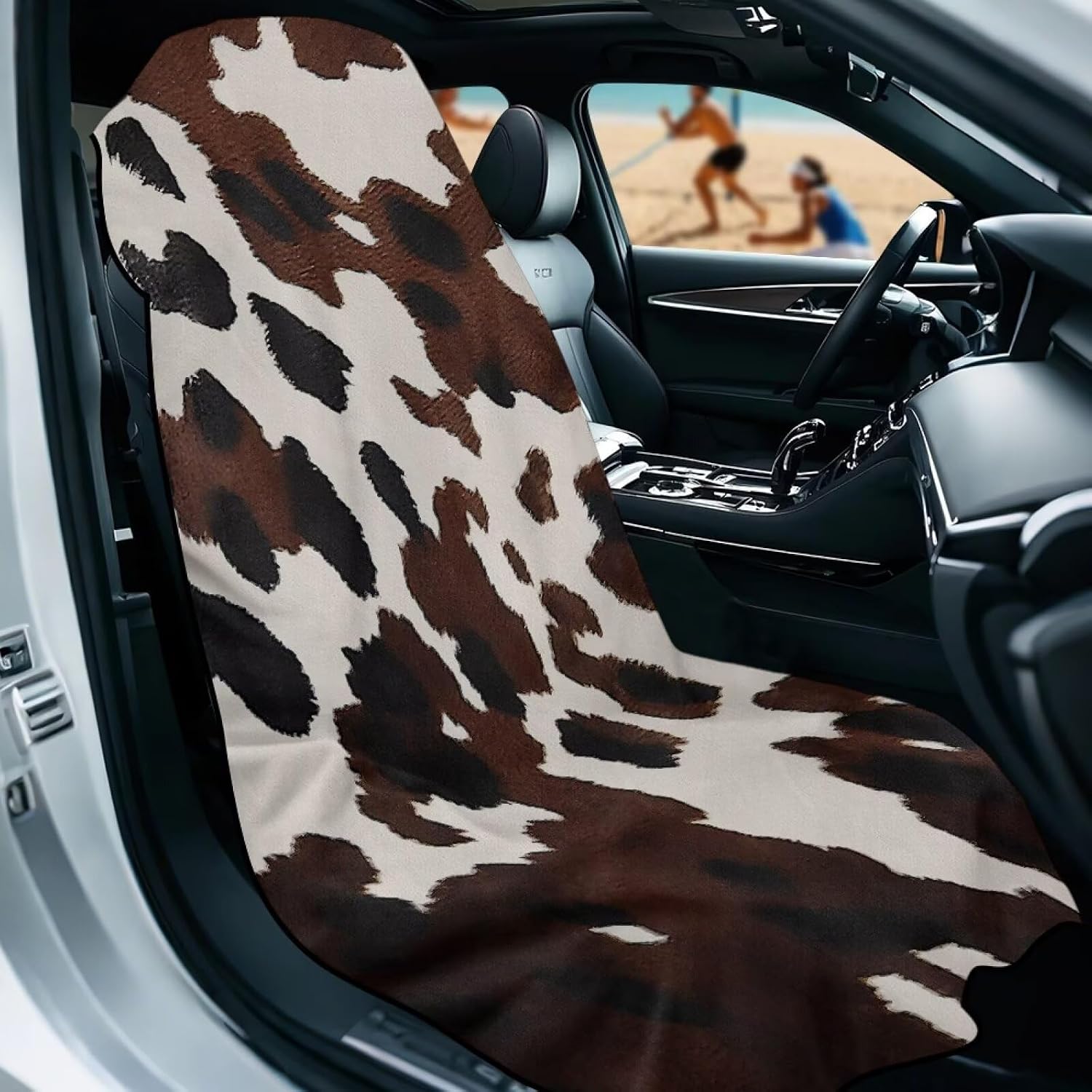 Renewold Brown Cow Print Car Seat Towel Cover After Gym Running Swimming Automotive Seat Covers Cushion Mat Universal Fit SUV Van Sedan Truck Picnic Camping Blanket Pads Bikini Cover Ups