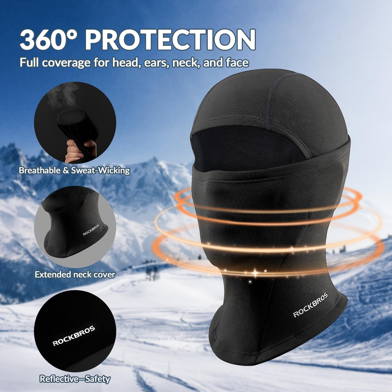 ROCKBROS Pasamontañas Niños Térmico Blaclava Anti Viento Transpirable para Deportes al Aire Libre Bicicleta Snowboard Esquí Running para Otoño Invierno