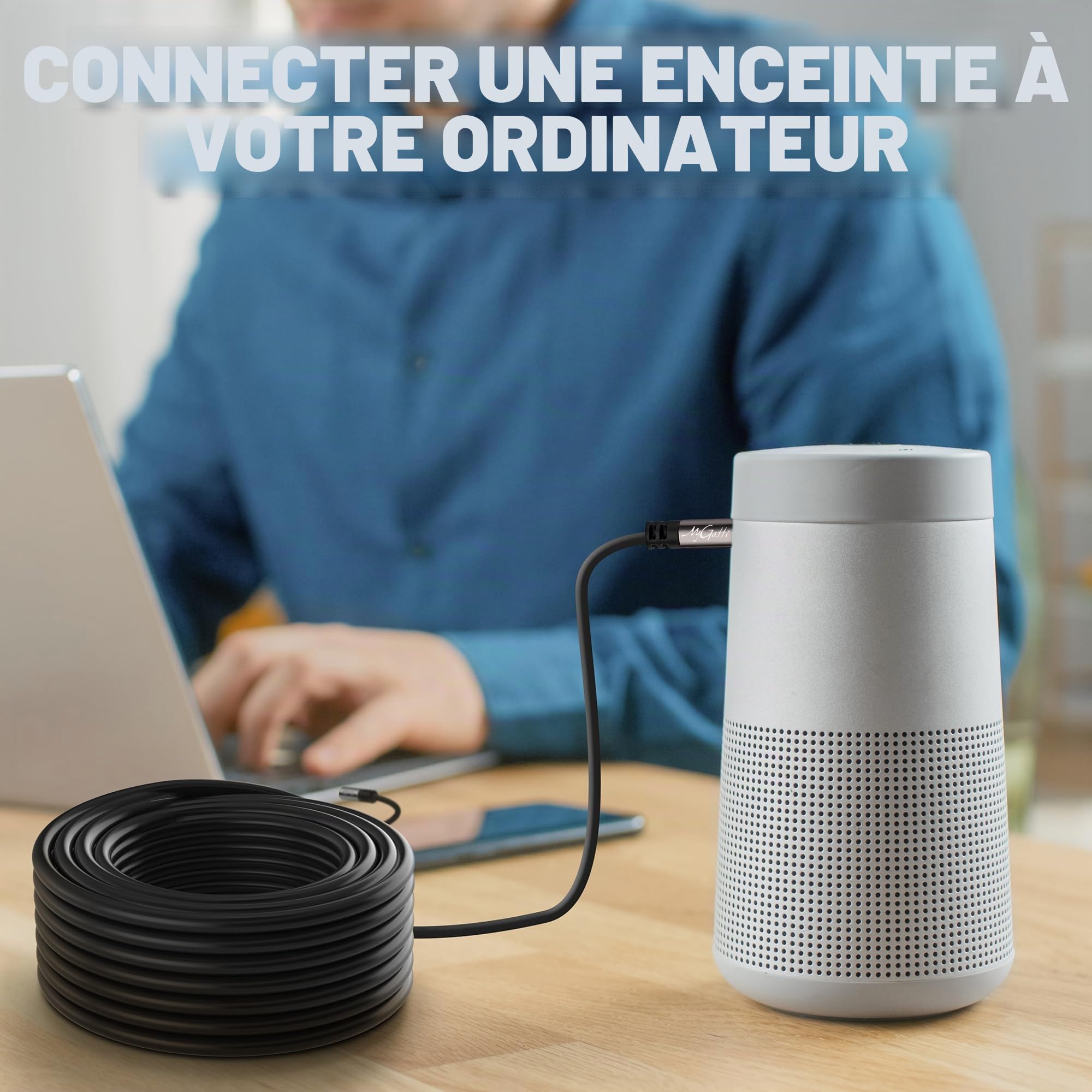 5m Câble auxiliaire jack 3,5 mm,Câble jack audio stéréo,pour voiture, écouteurs, téléphone portable, tablettes, haut-parleurs, lecteurs MP3/MP4, etc.avec 5 serre-câbles