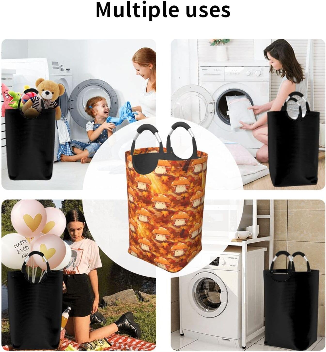 Golden Fall Mushroom Foldable Dirty Laundry Bag, Waterproof Oxford Fabric With Pe Board Base, 50l Capacity For Home & Travel